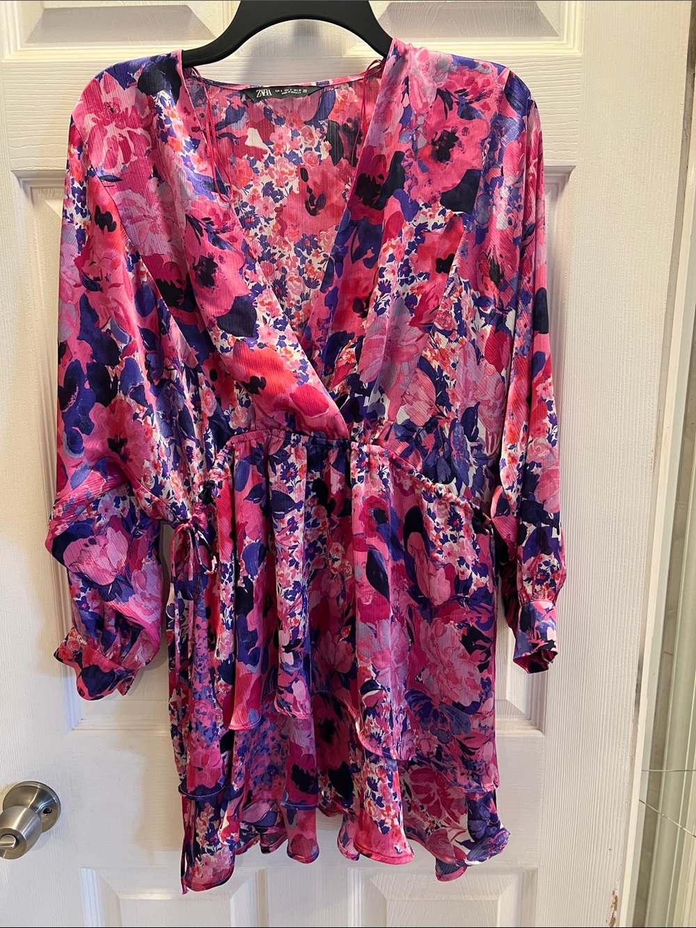 Zara Pink and Purple Floral V-Neck Dress